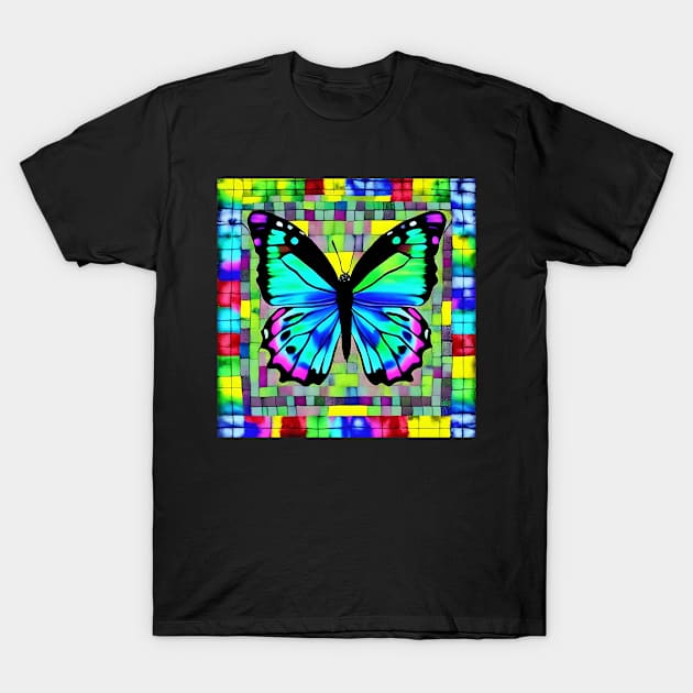 Mosaic Butterfly Psychedelic Grid Game Board Gift Mom T-Shirt by Anticulture